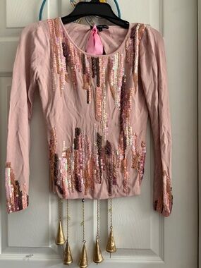Pierri New York Blush Pink Knit Top with Ribbon Detail